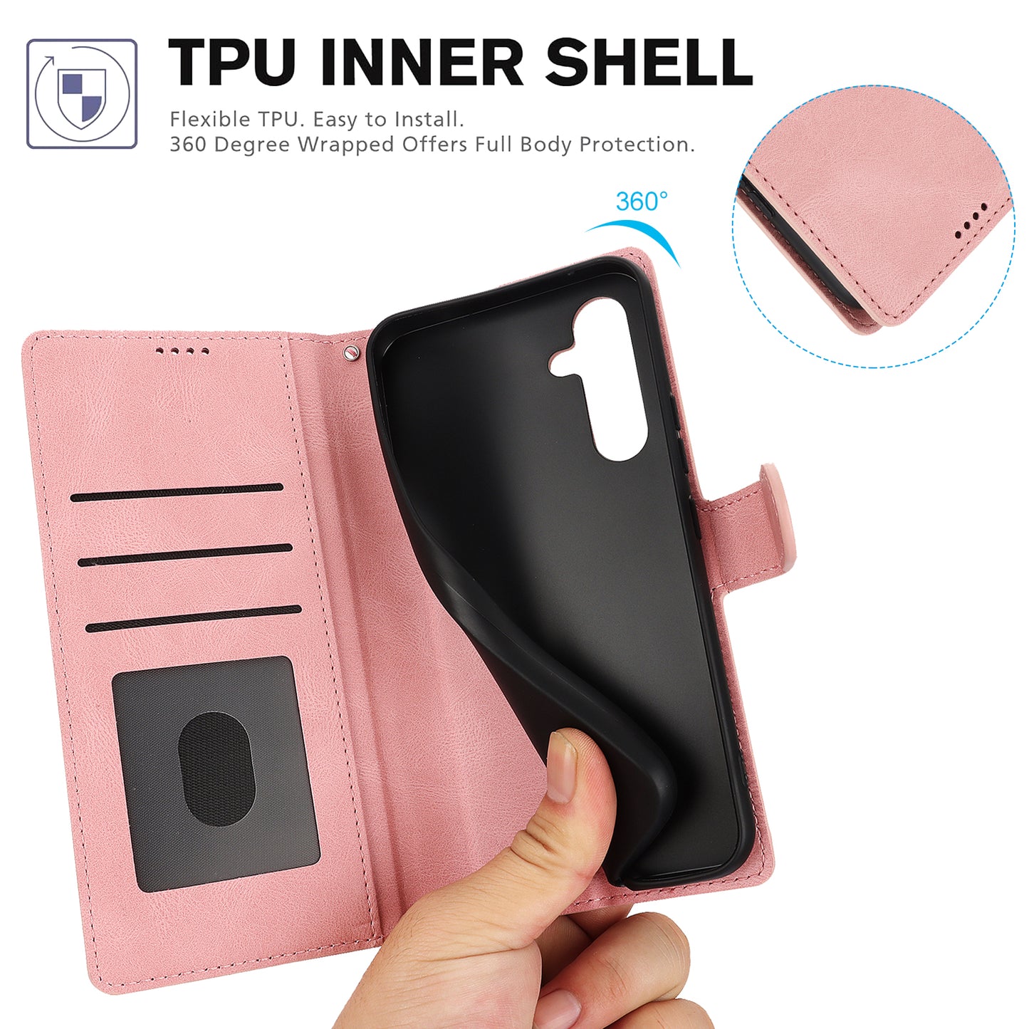 For Samsung Galaxy A16 5G / A16 4G Case PU Leather Phone Cover with Wallet Stand View - Pink