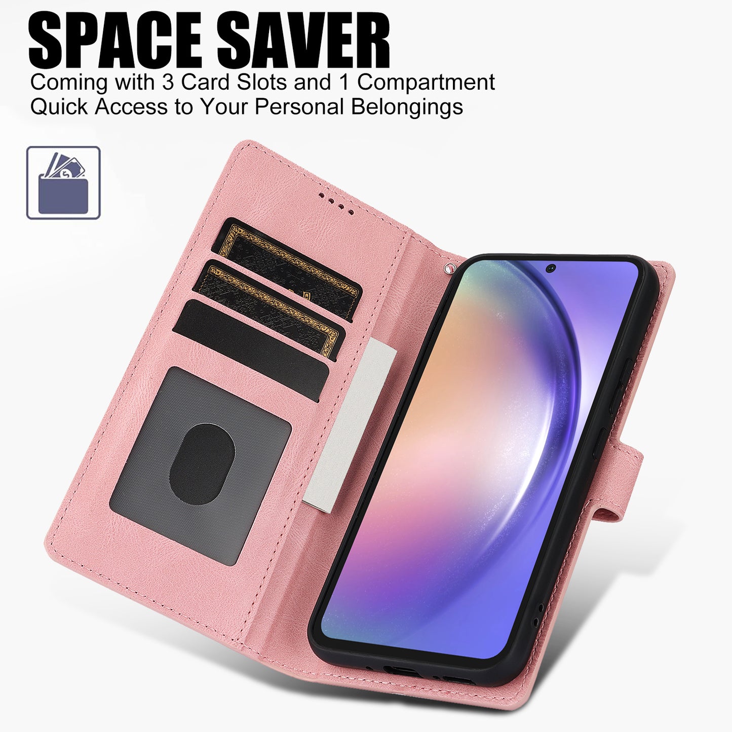 For Samsung Galaxy A16 5G / A16 4G Case PU Leather Phone Cover with Wallet Stand View - Pink