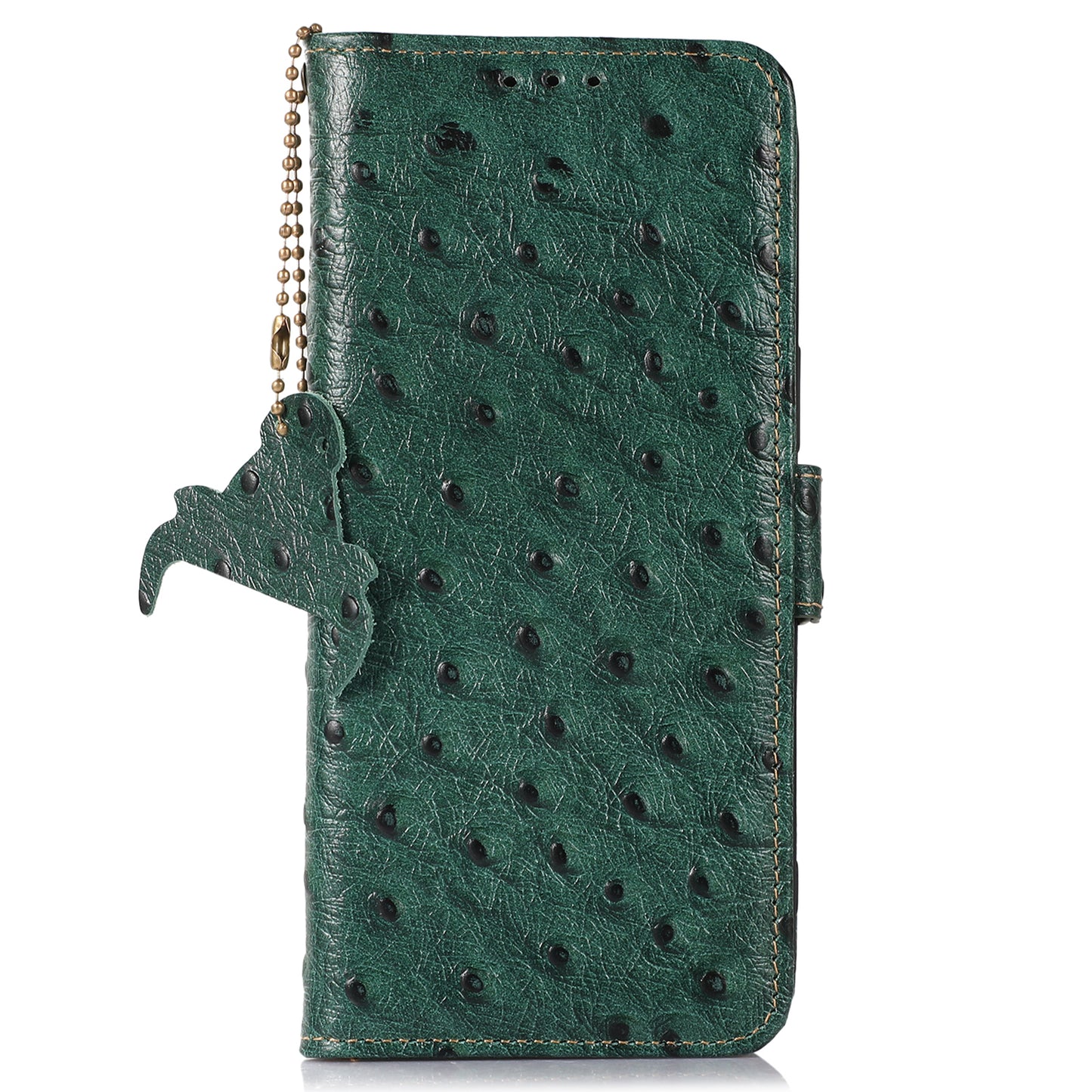 For Samsung Galaxy A16 5G / A16 4G Case Genuine Cow Phone Cover Ostrich Texture RFID Blocking Card Holder - Green