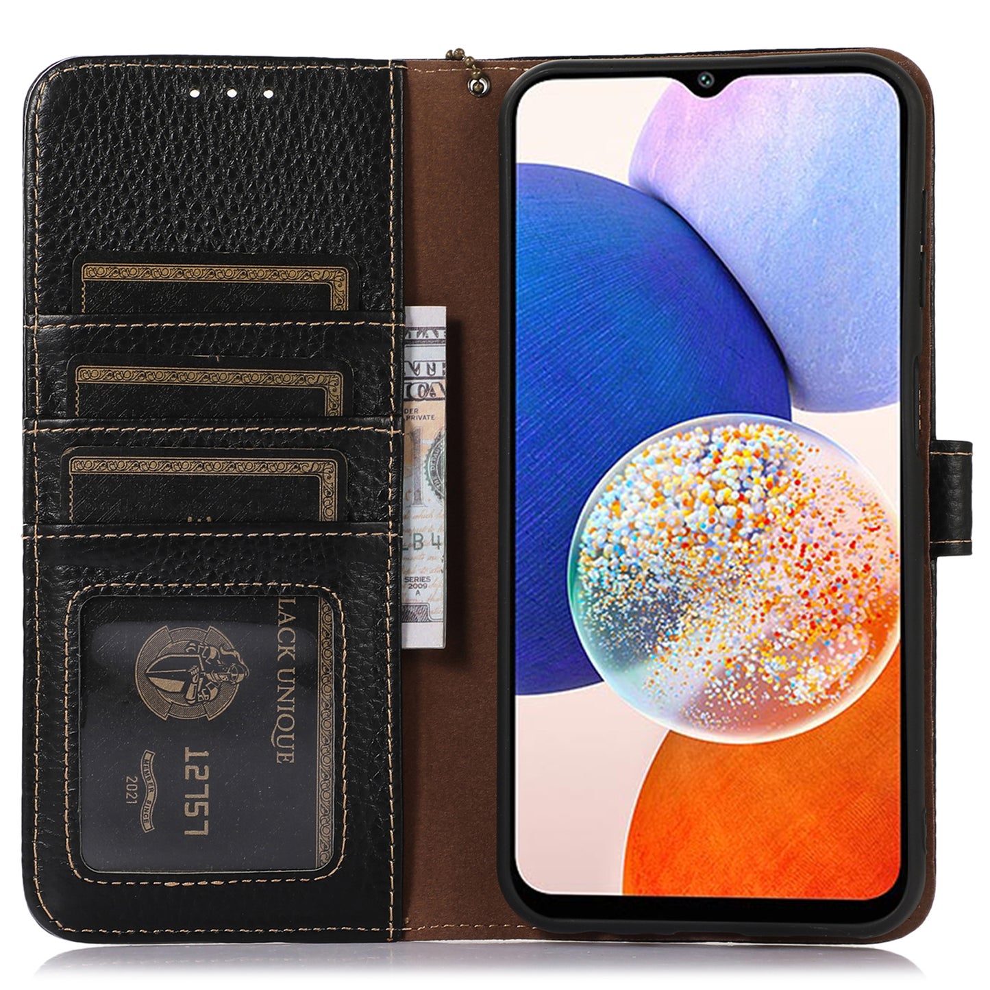 For Samsung Galaxy A16 5G / A16 4G Case RFID Blocking Genuine Cow Leather Phone Cover - Black