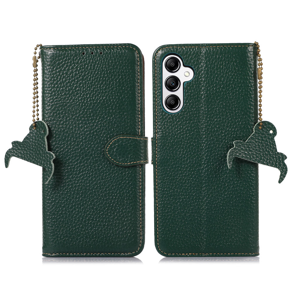 For Samsung Galaxy A16 5G / A16 4G Case RFID Blocking Genuine Cow Leather Phone Cover - Green