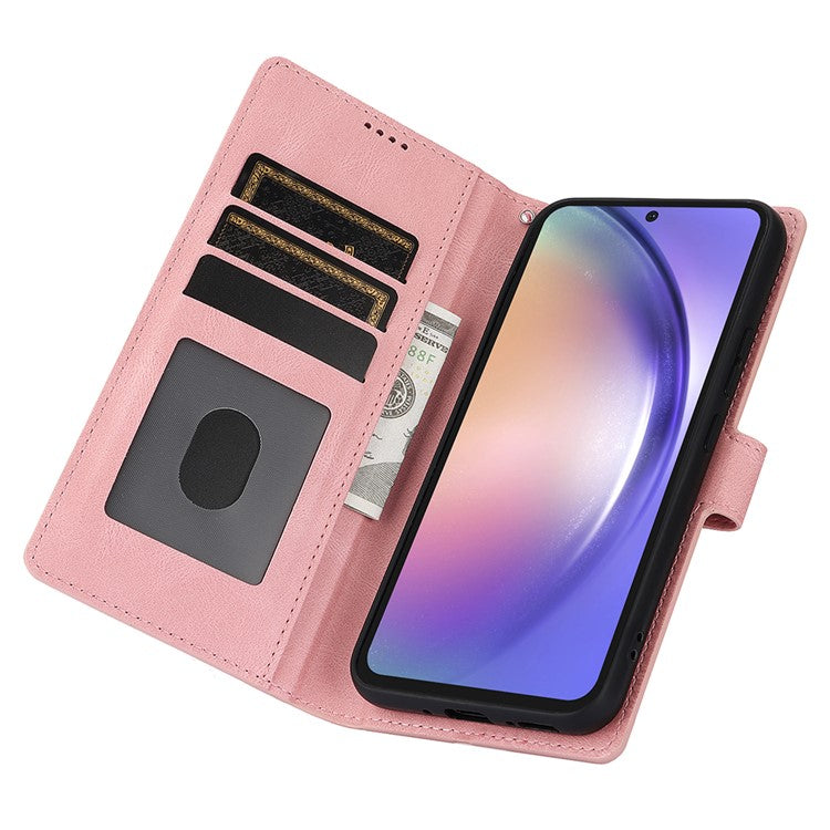 For Samsung Galaxy S24 FE Case PU Leather Phone Cover with Wallet Stand View - Pink