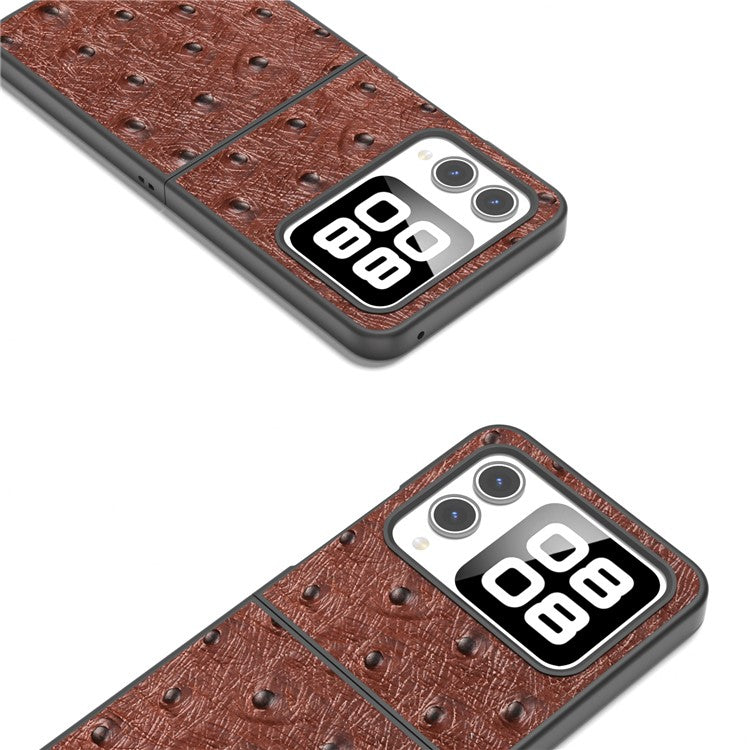 ABEEL For Huawei nova Flip 5G Case Genuine Leather Ostrich Texture Phone Cover - Coffee