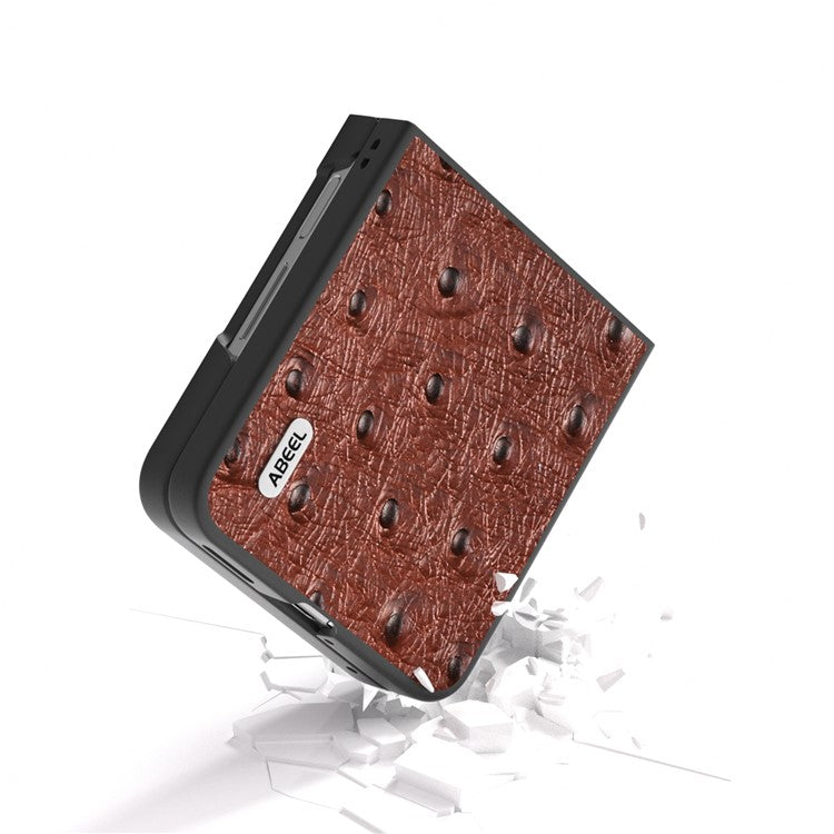 ABEEL For Huawei nova Flip 5G Case Genuine Leather Ostrich Texture Phone Cover - Coffee