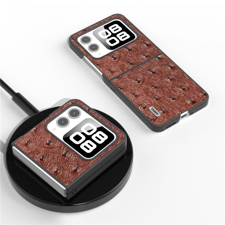 ABEEL For Huawei nova Flip 5G Case Genuine Leather Ostrich Texture Phone Cover - Coffee