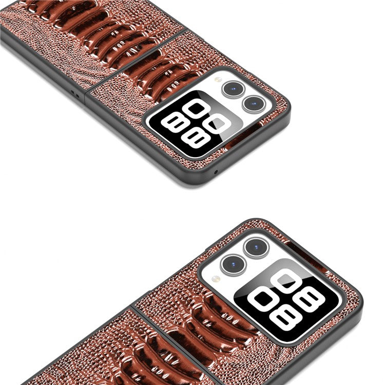 ABEEL For Huawei nova Flip 5G Case Genuine Leather Crocodile Texture Phone Cover - Coffee