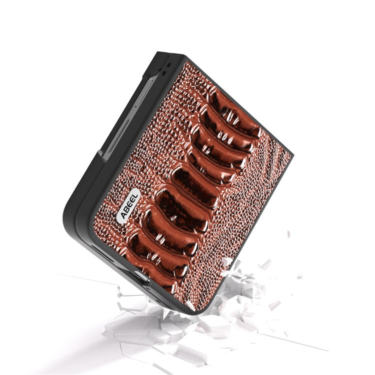 ABEEL For Huawei nova Flip 5G Case Genuine Leather Crocodile Texture Phone Cover - Coffee