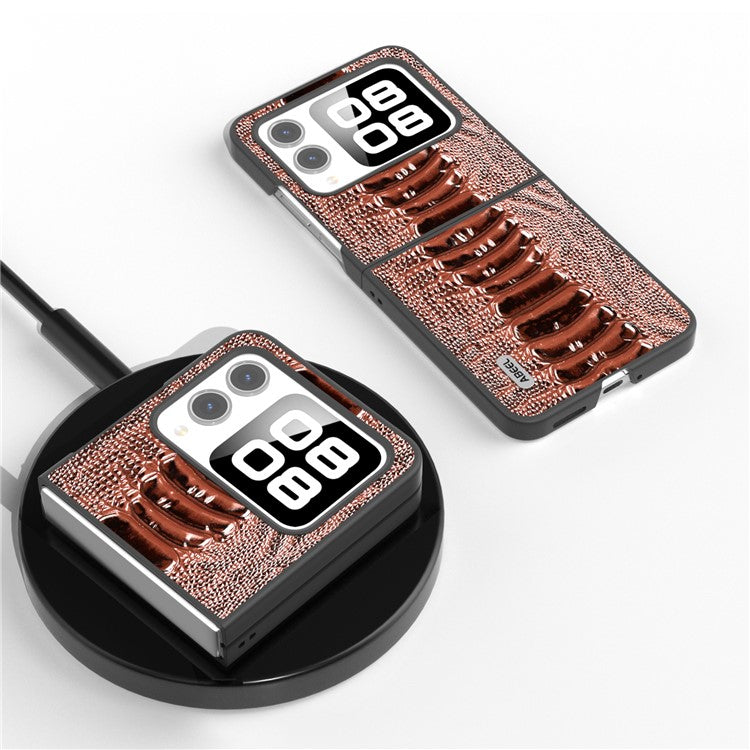 ABEEL For Huawei nova Flip 5G Case Genuine Leather Crocodile Texture Phone Cover - Coffee