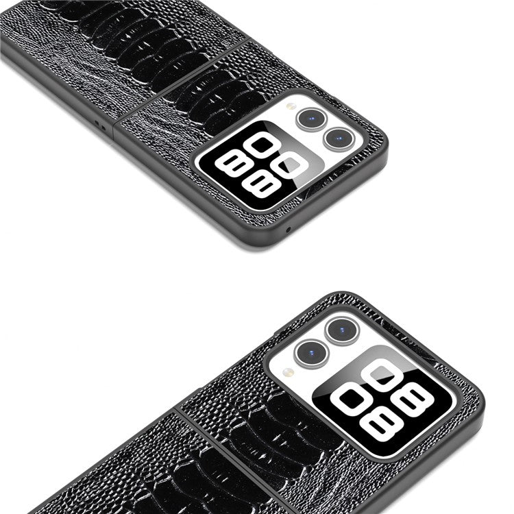 ABEEL For Huawei nova Flip 5G Case Genuine Leather Crocodile Texture Phone Cover - Black