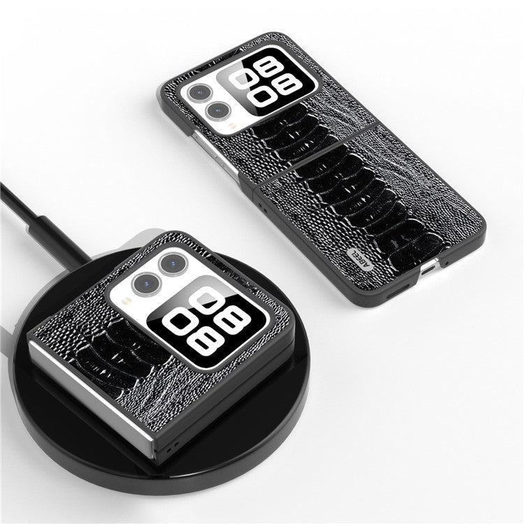 ABEEL For Huawei nova Flip 5G Case Genuine Leather Crocodile Texture Phone Cover - Black