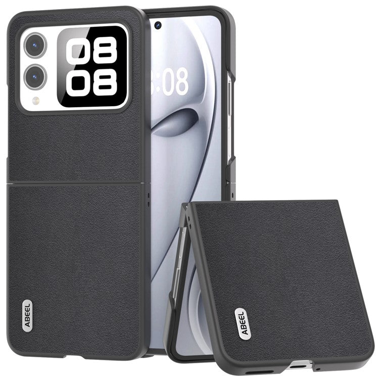 ABEEL For Huawei nova Flip 5G Case Texture Genuine Leather Phone Cover Protector - Black