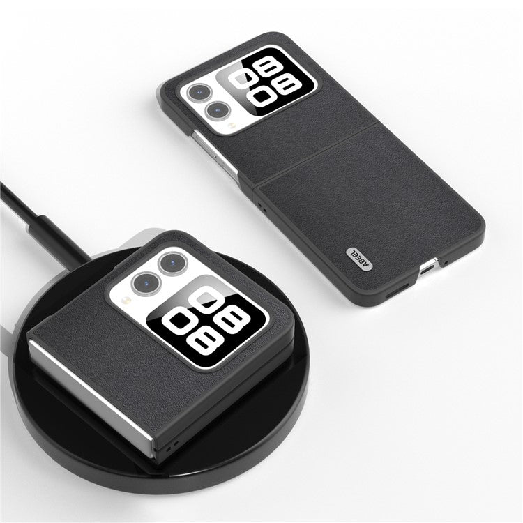 ABEEL For Huawei nova Flip 5G Case Texture Genuine Leather Phone Cover Protector - Black