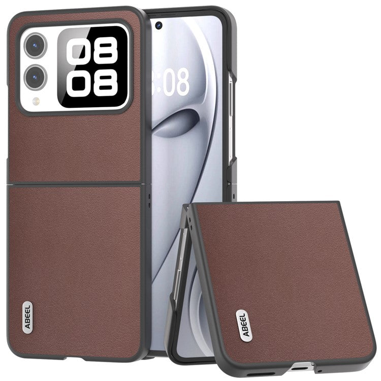 ABEEL For Huawei nova Flip 5G Case Texture Genuine Leather Phone Cover Protector - Coffee