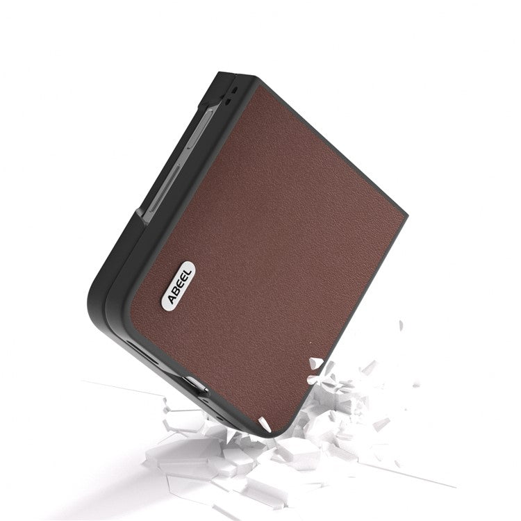 ABEEL For Huawei nova Flip 5G Case Texture Genuine Leather Phone Cover Protector - Coffee