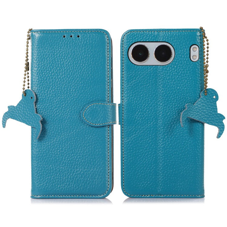 For OnePlus Nord 4 Case RFID Blocking Litchi Texture Genuine Cow Leather Phone Cover - Blue