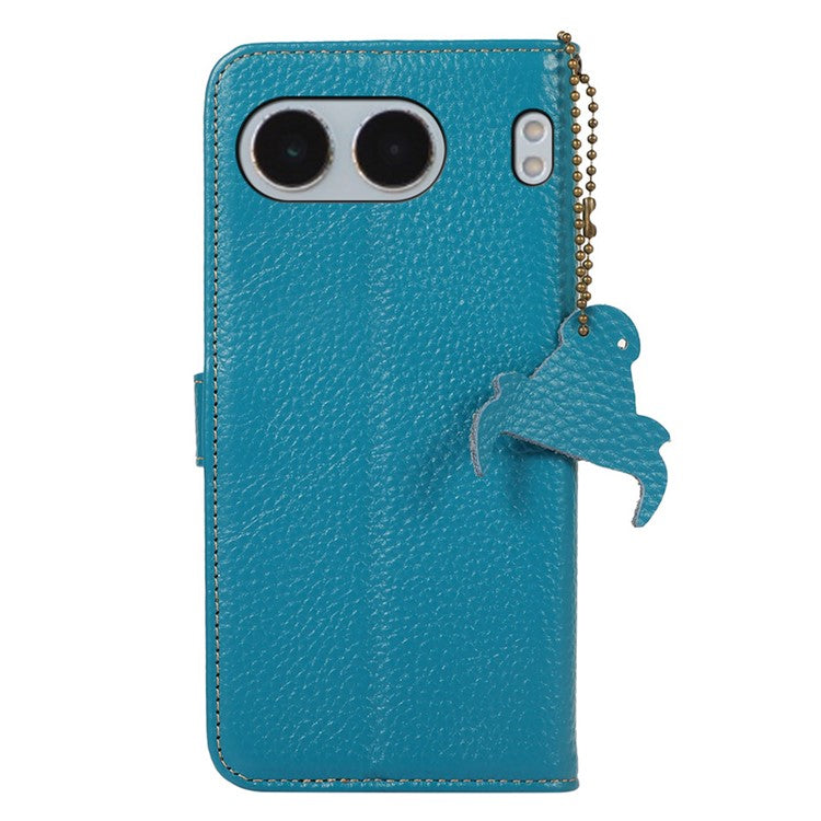 For OnePlus Nord 4 Case RFID Blocking Litchi Texture Genuine Cow Leather Phone Cover - Blue