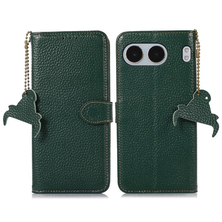 For OnePlus Nord 4 Case RFID Blocking Litchi Texture Genuine Cow Leather Phone Cover - Green