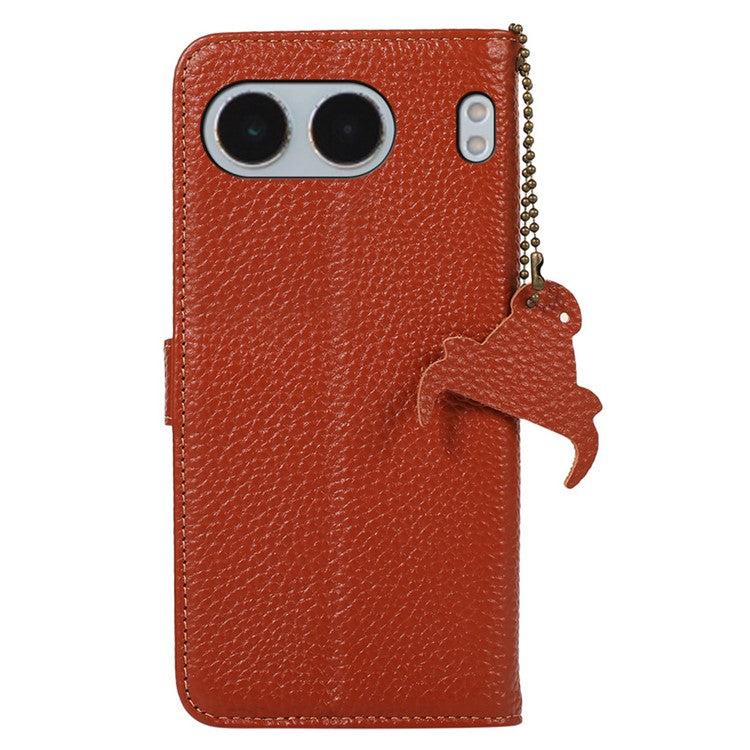 For OnePlus Nord 4 Case RFID Blocking Litchi Texture Genuine Cow Leather Phone Cover - Brown