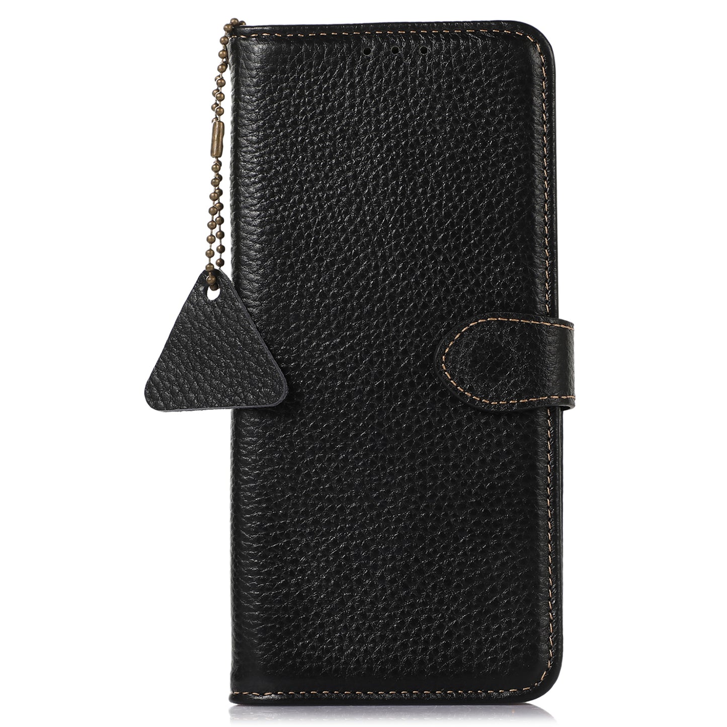 For Samsung Galaxy A06 Case RFID Blocking Litchi Texture Genuine Cow Leather Phone Cover - Black