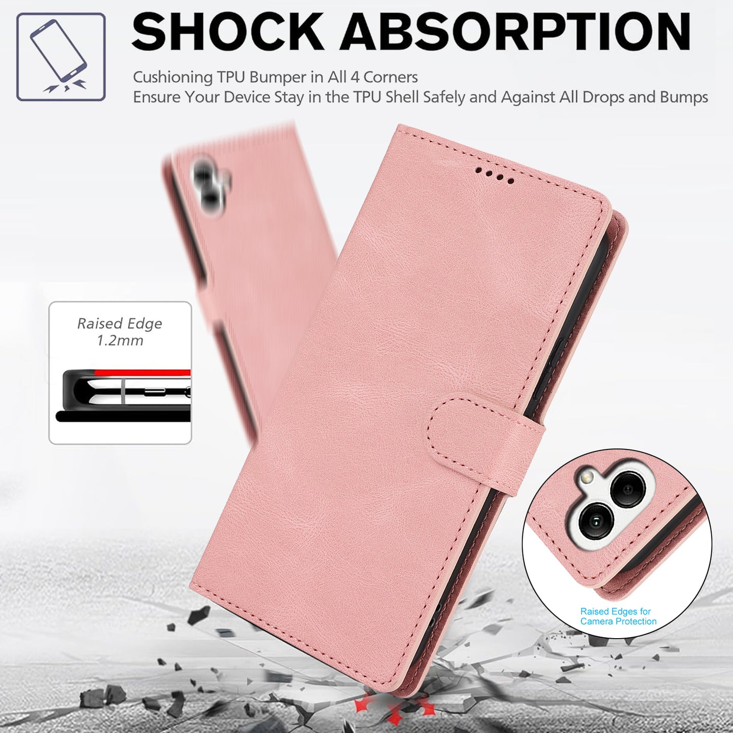 For Samsung Galaxy A06 Case PU Leather Phone Cover with Wallet Stand View - Pink
