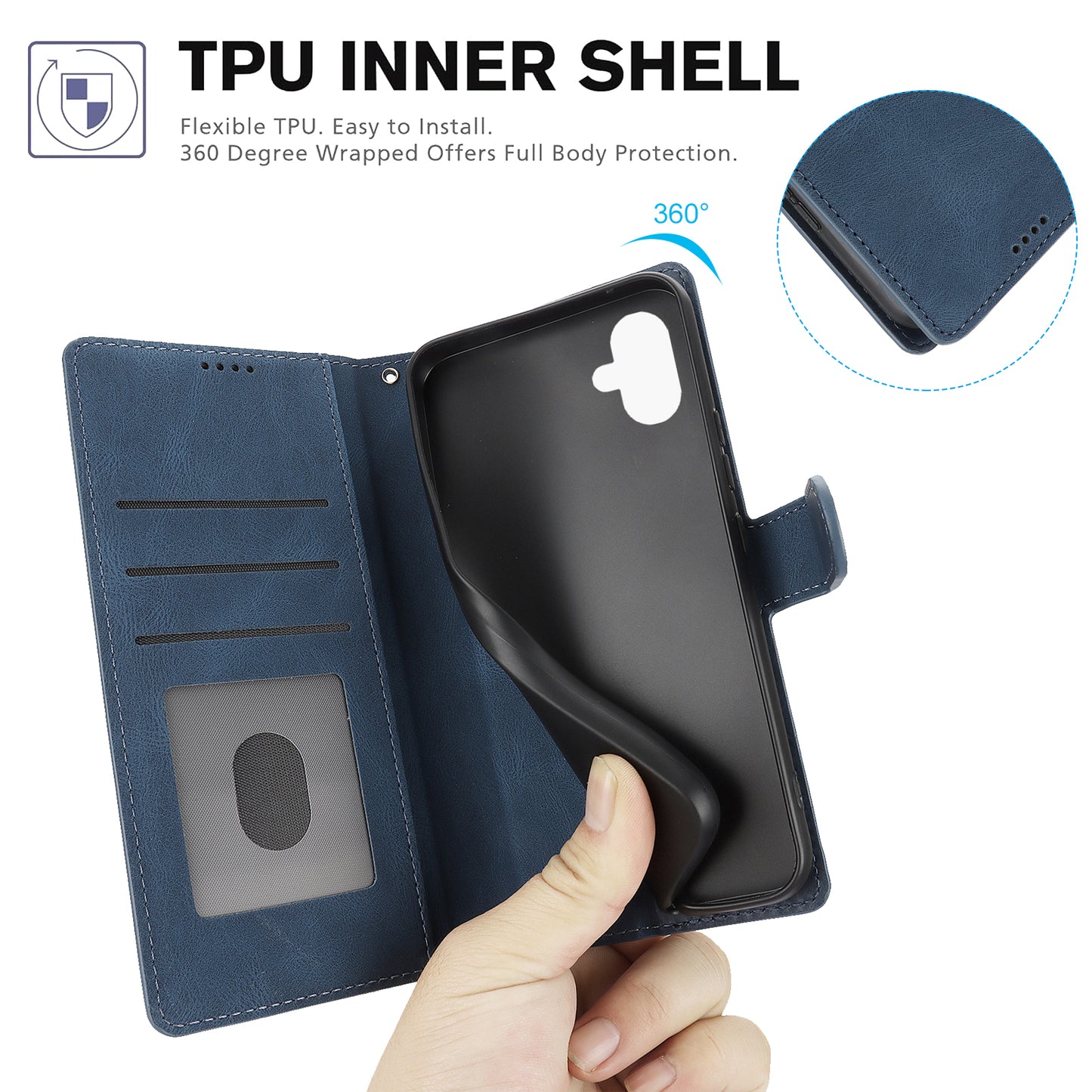 For Samsung Galaxy A06 Case PU Leather Phone Cover with Wallet Stand View - Blue