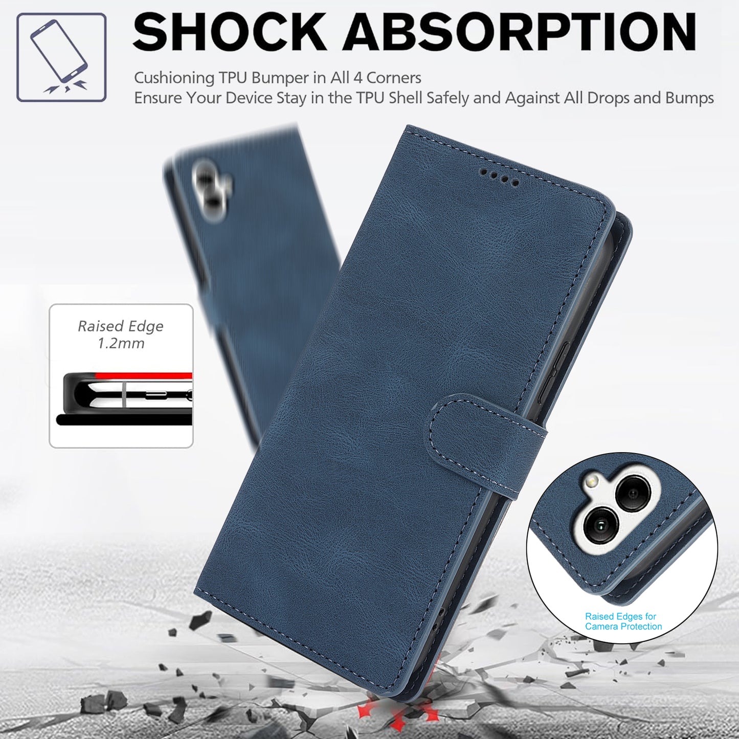 For Samsung Galaxy A06 Case PU Leather Phone Cover with Wallet Stand View - Blue