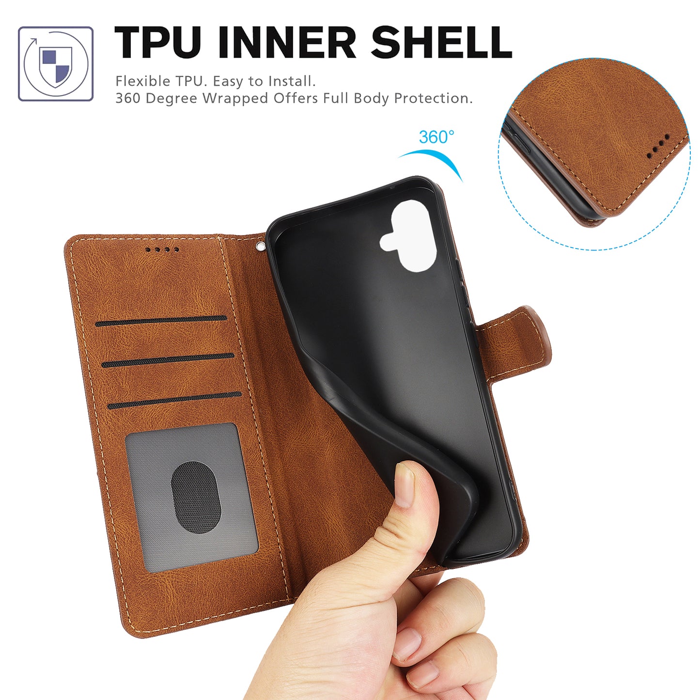 For Samsung Galaxy A06 Case PU Leather Phone Cover with Wallet Stand View - Brown