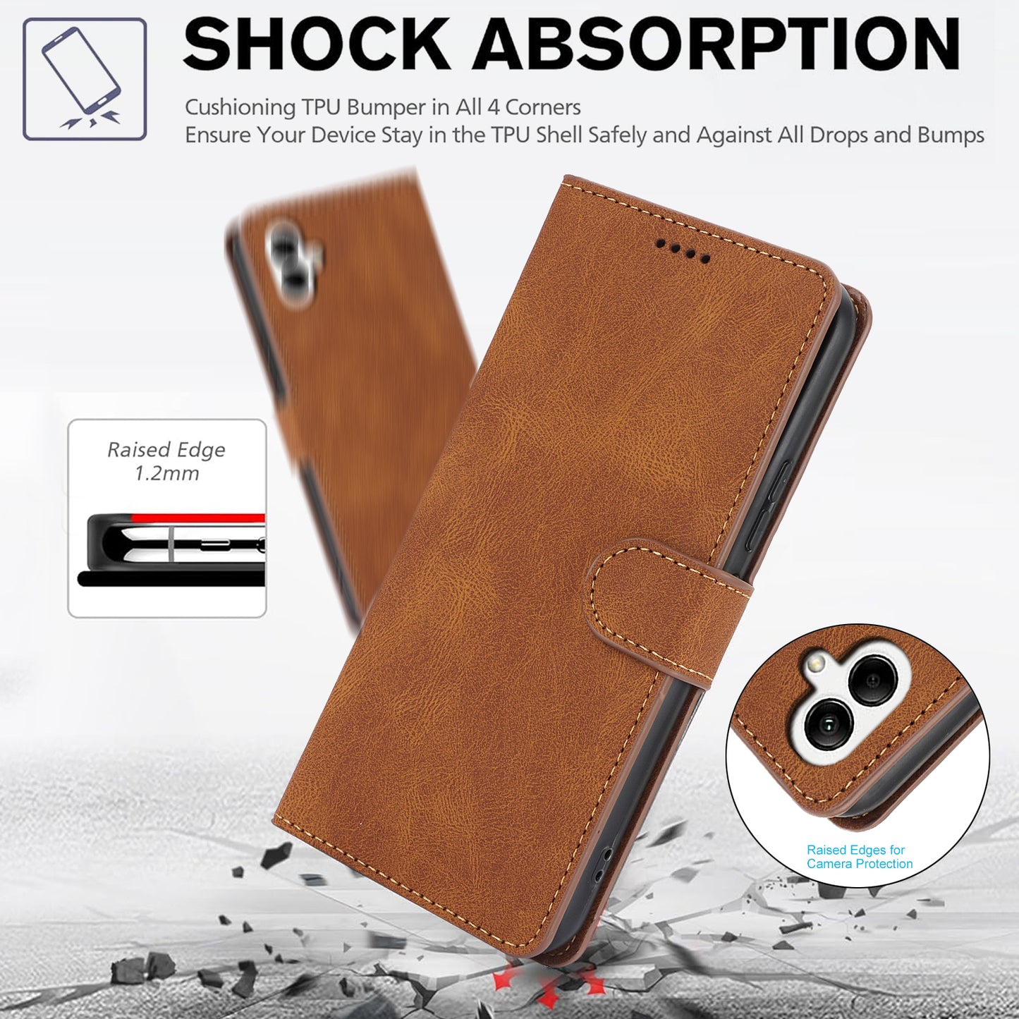 For Samsung Galaxy A06 Case PU Leather Phone Cover with Wallet Stand View - Brown