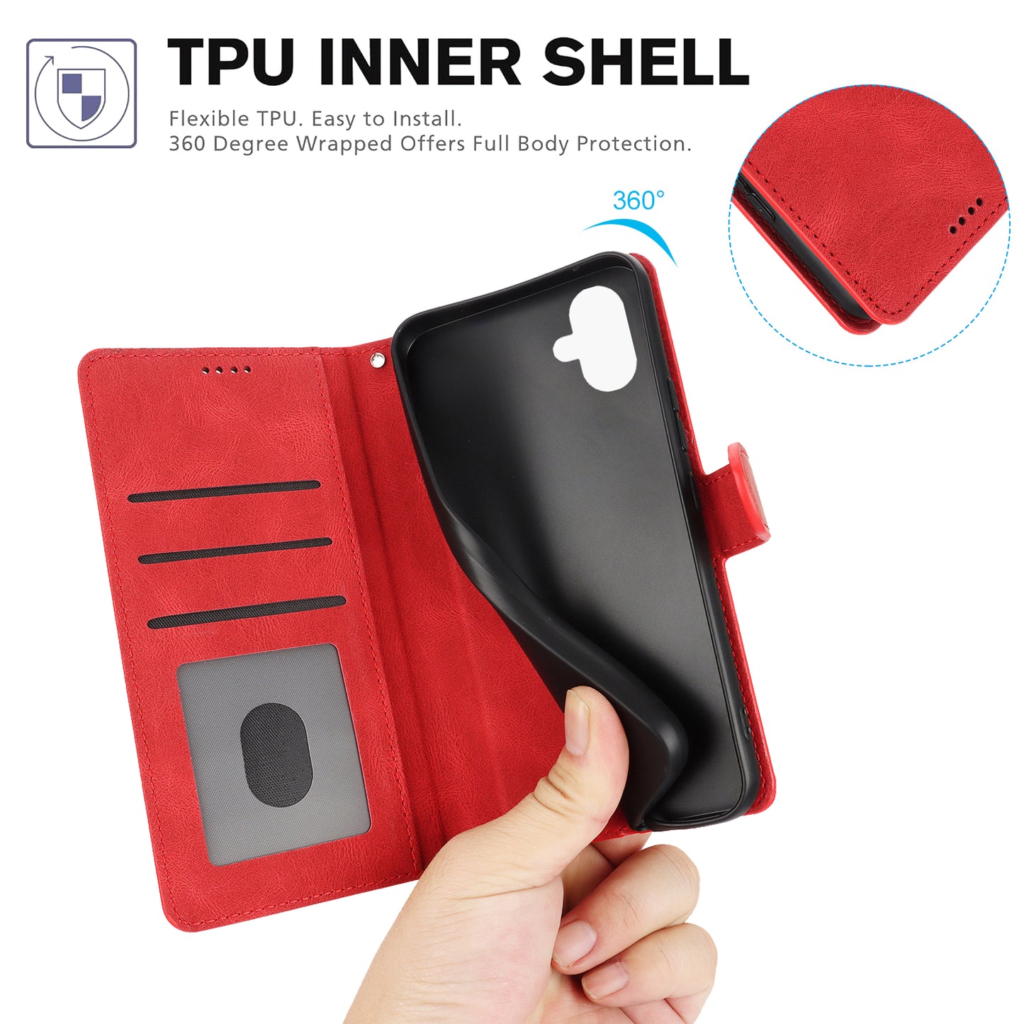 For Samsung Galaxy A06 Case PU Leather Phone Cover with Wallet Stand View - Red