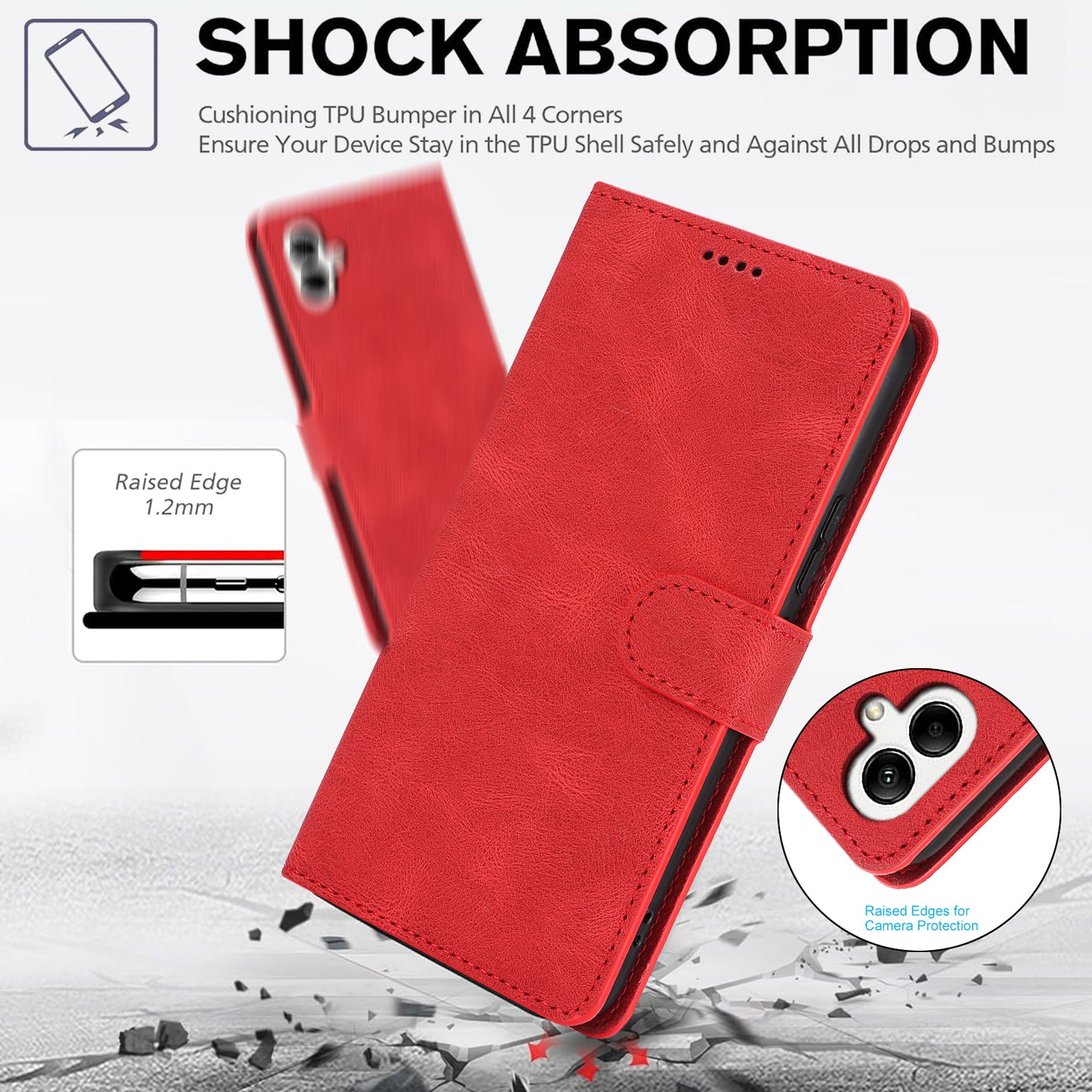 For Samsung Galaxy A06 Case PU Leather Phone Cover with Wallet Stand View - Red