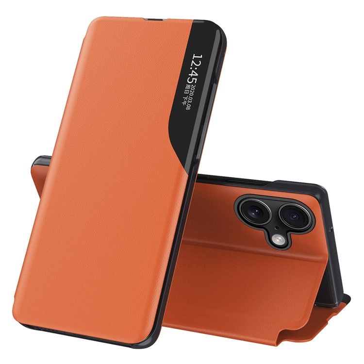 For iPhone 16 Case Stand Full Protection Leather Phone Cover - Orange