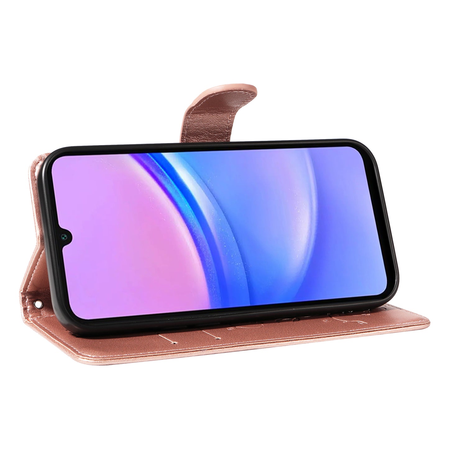 For Samsung Galaxy A16 5G / A16 4G Case Flower Pattern PU Leather Wallet Phone Cover - Rose Gold