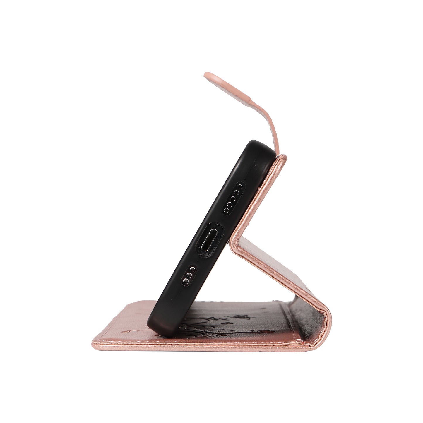 For Samsung Galaxy A16 5G / A16 4G Case Flower Pattern PU Leather Wallet Phone Cover - Rose Gold