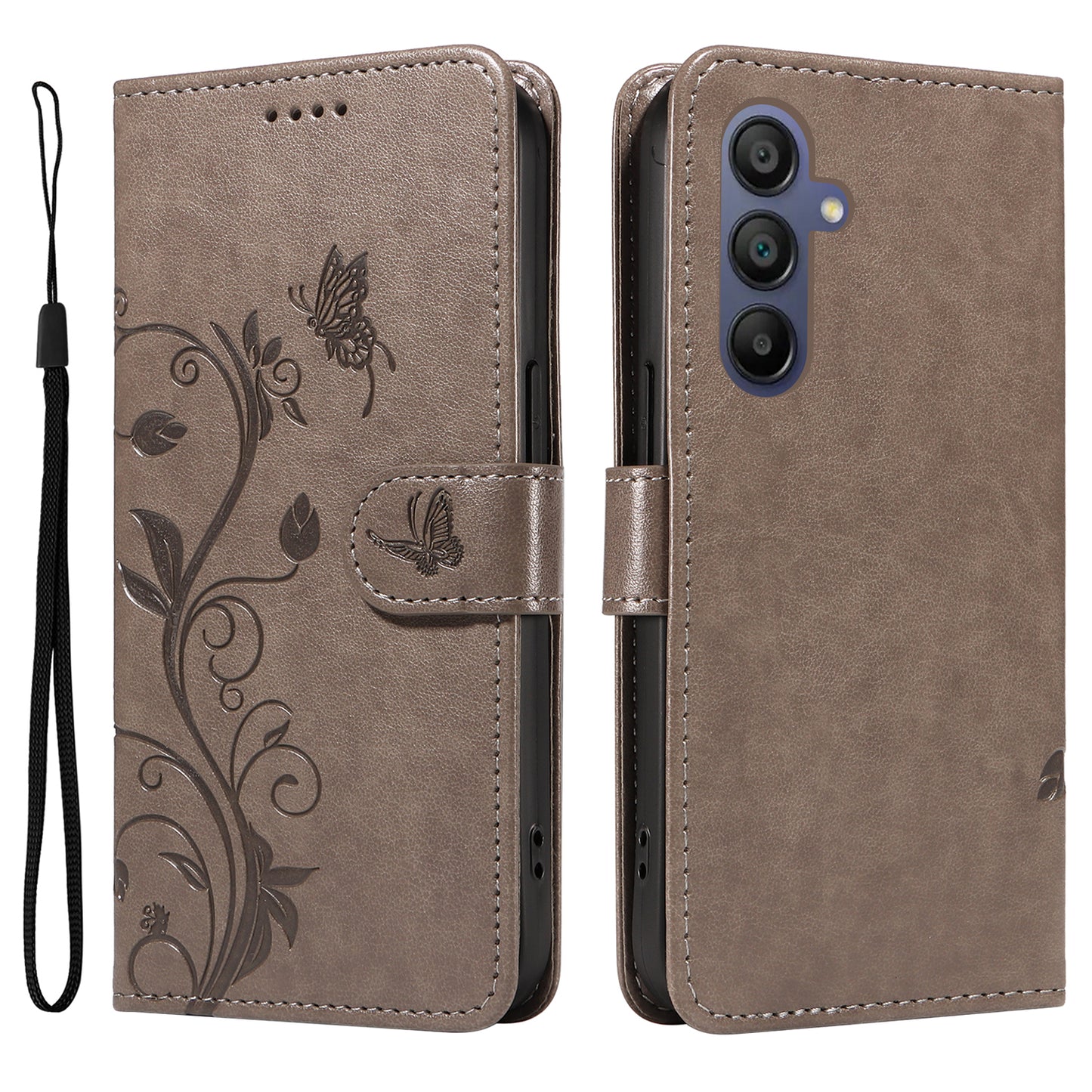 For Samsung Galaxy A16 5G / A16 4G Case Flower Pattern PU Leather Wallet Phone Cover - Grey