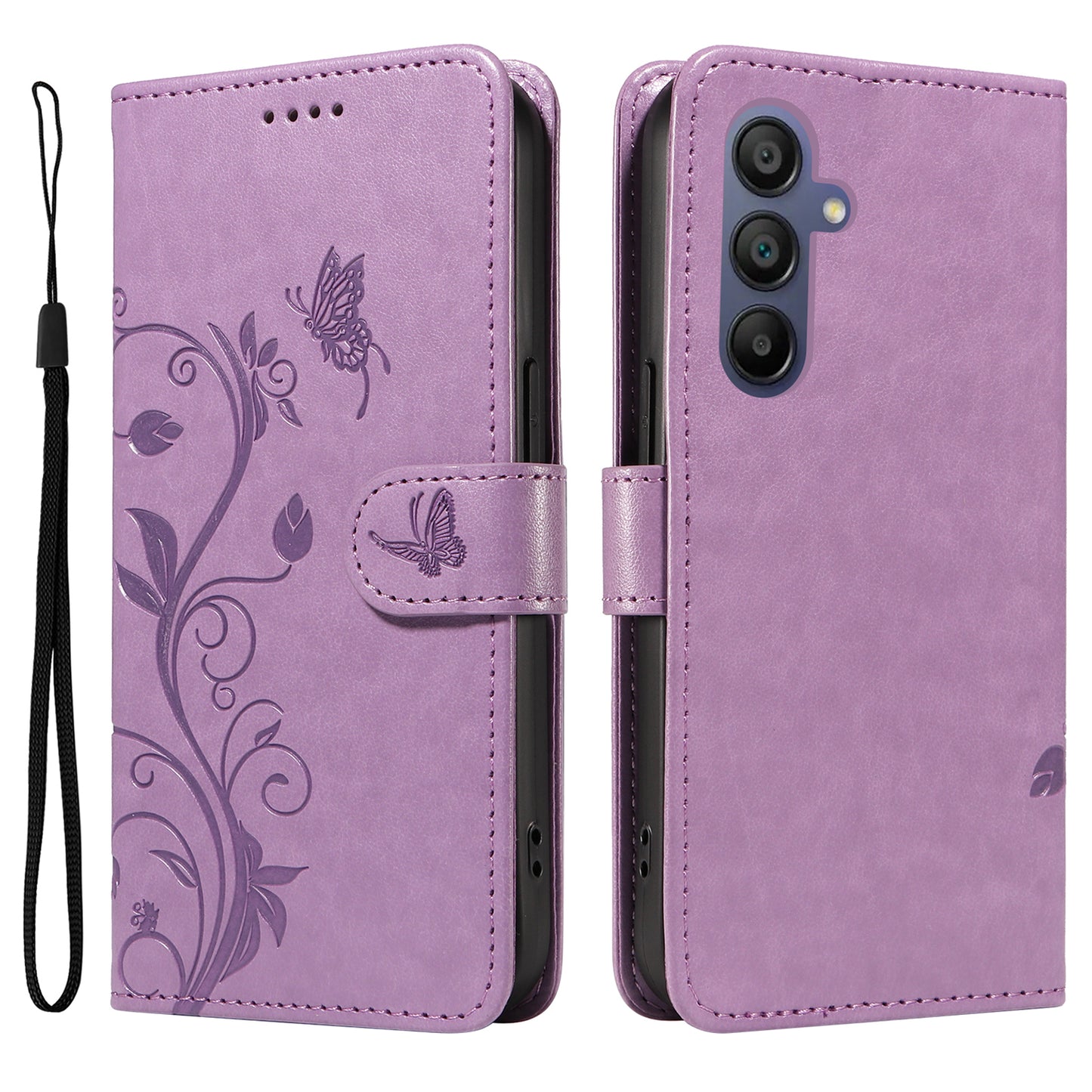 For Samsung Galaxy A16 5G / A16 4G Case Flower Pattern PU Leather Wallet Phone Cover - Light Purple