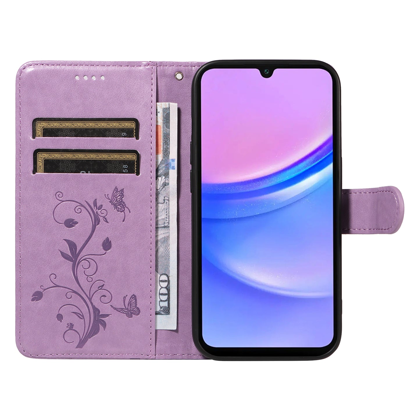 For Samsung Galaxy A16 5G / A16 4G Case Flower Pattern PU Leather Wallet Phone Cover - Light Purple