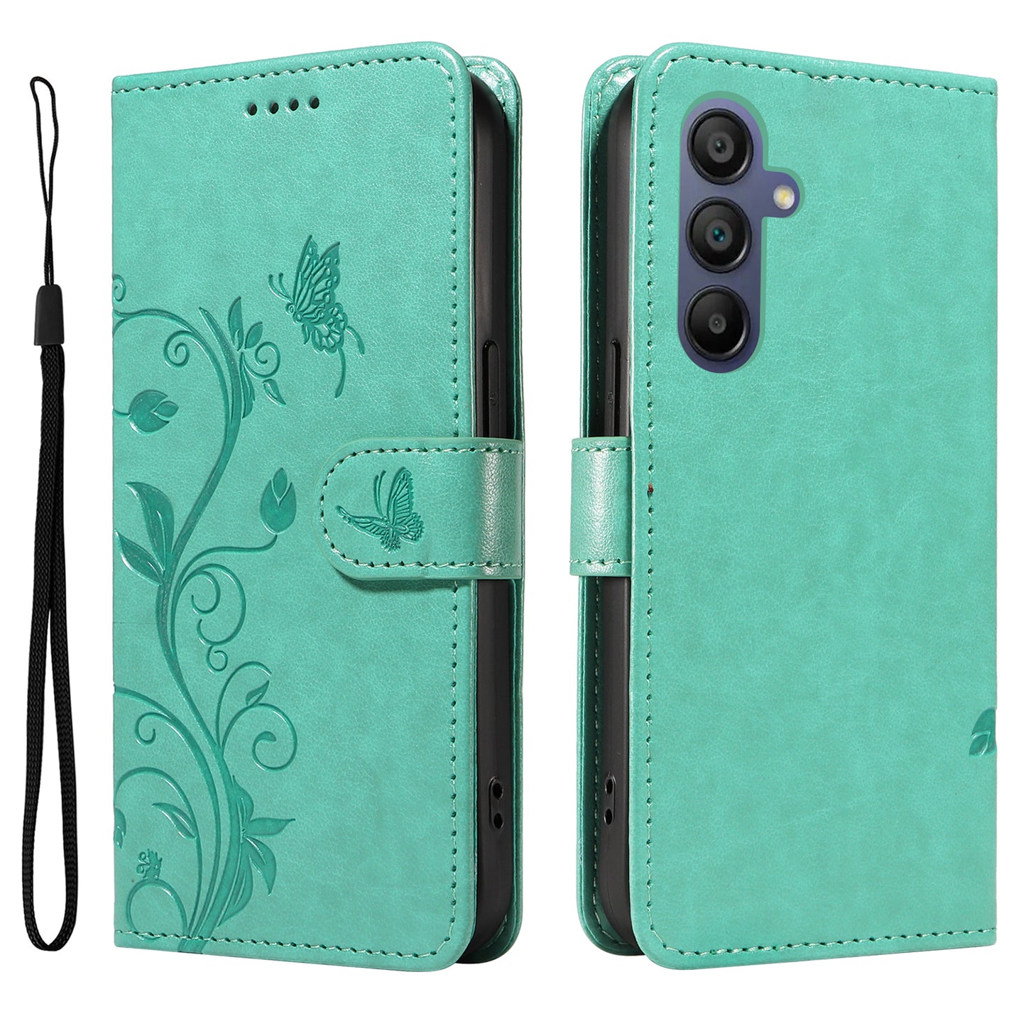 For Samsung Galaxy A16 5G / A16 4G Case Flower Pattern PU Leather Wallet Phone Cover - Green