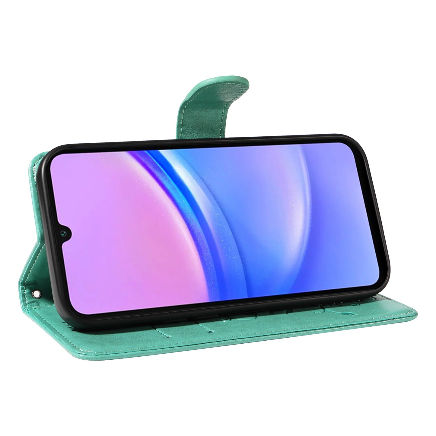 For Samsung Galaxy A16 5G / A16 4G Case Flower Pattern PU Leather Wallet Phone Cover - Green