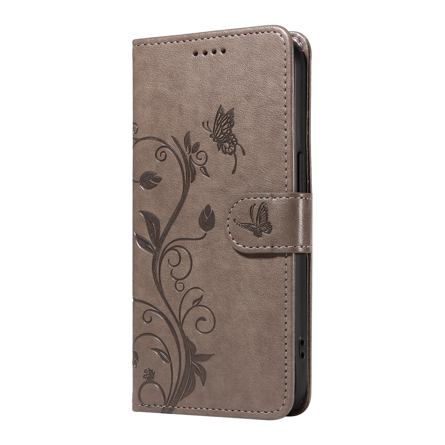 For Samsung Galaxy A06 Case Flower Pattern PU Leather Wallet Phone Cover - Grey