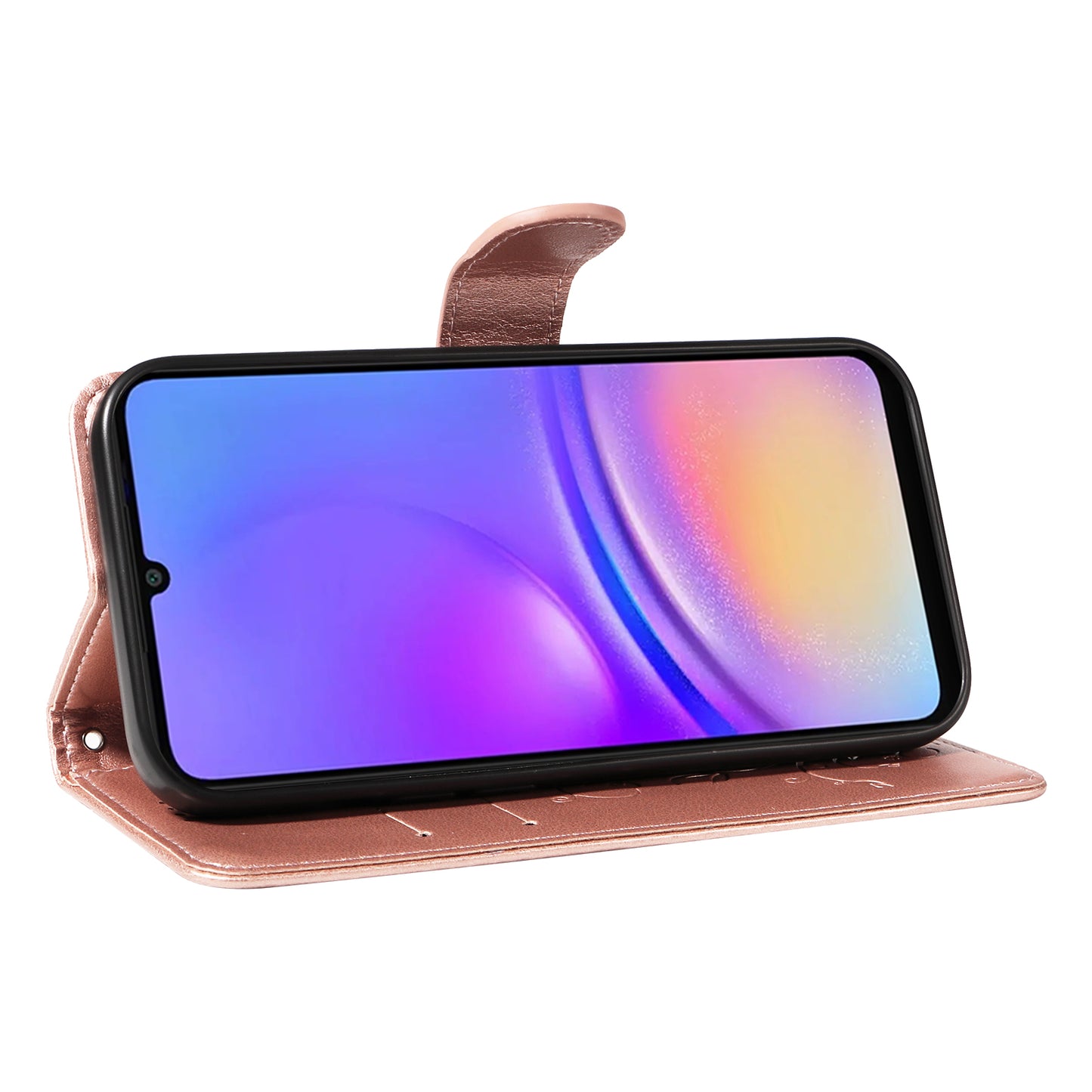 For Samsung Galaxy A06 Case Flower Pattern PU Leather Wallet Phone Cover - Rose Gold