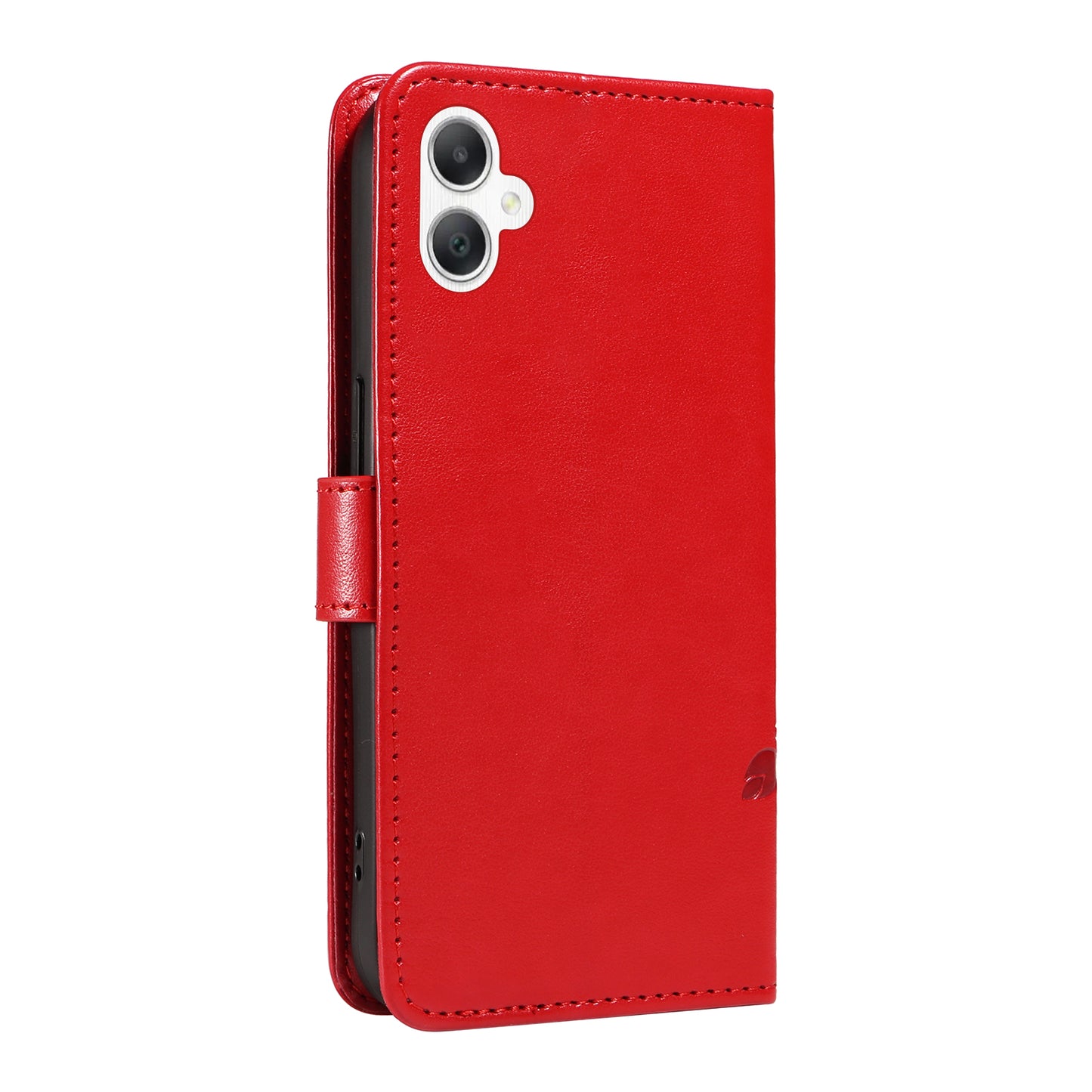 For Samsung Galaxy A06 Case Flower Pattern PU Leather Wallet Phone Cover - Red