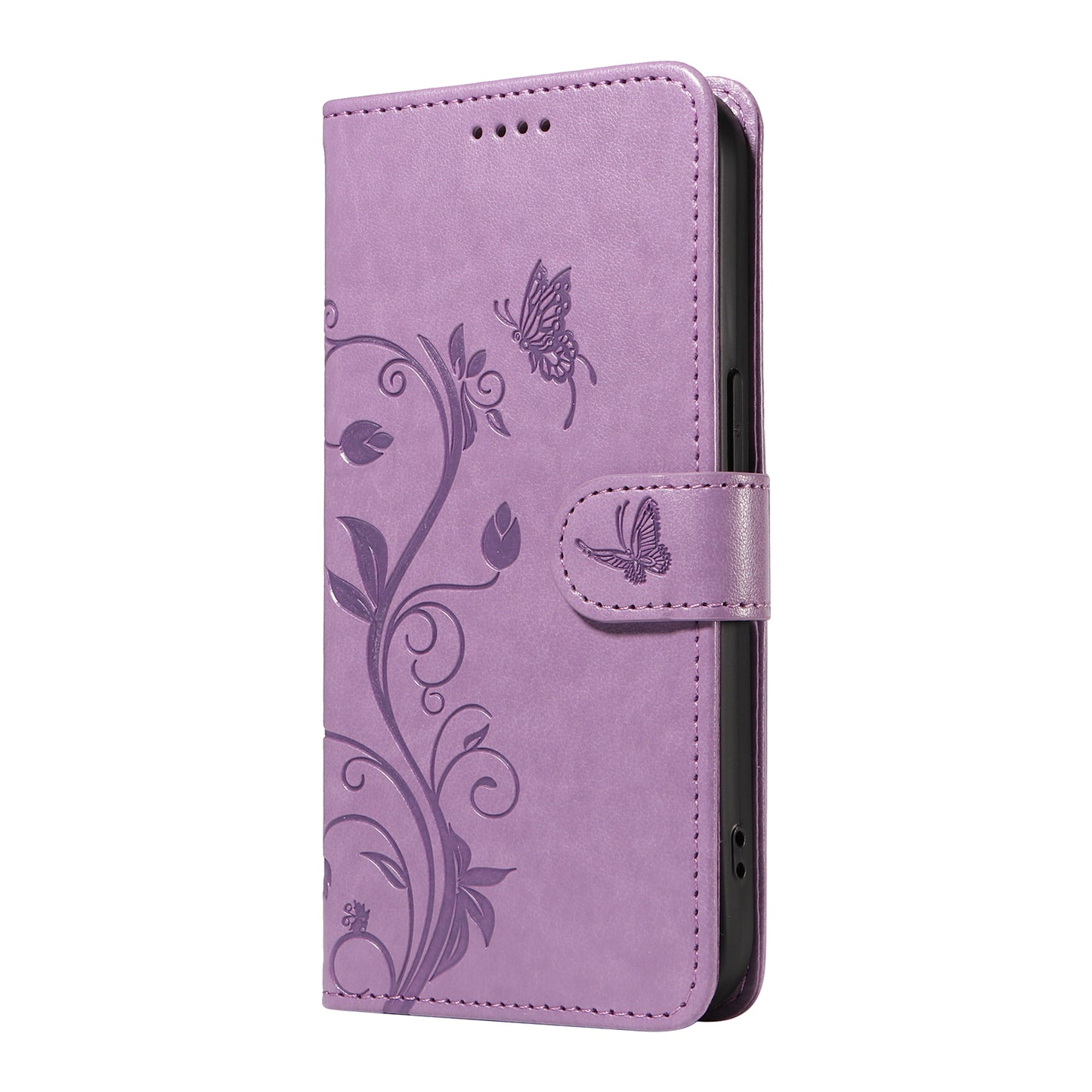For Samsung Galaxy A06 Case Flower Pattern PU Leather Wallet Phone Cover - Light Purple