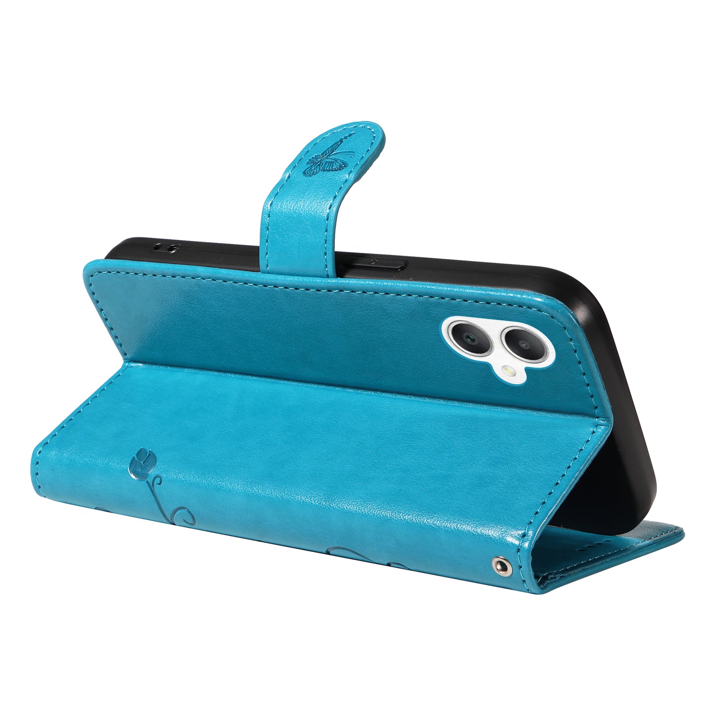 For Samsung Galaxy A06 Case Flower Pattern PU Leather Wallet Phone Cover - Blue