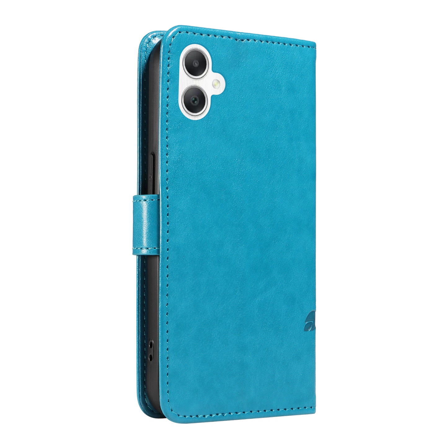 For Samsung Galaxy A06 Case Flower Pattern PU Leather Wallet Phone Cover - Blue