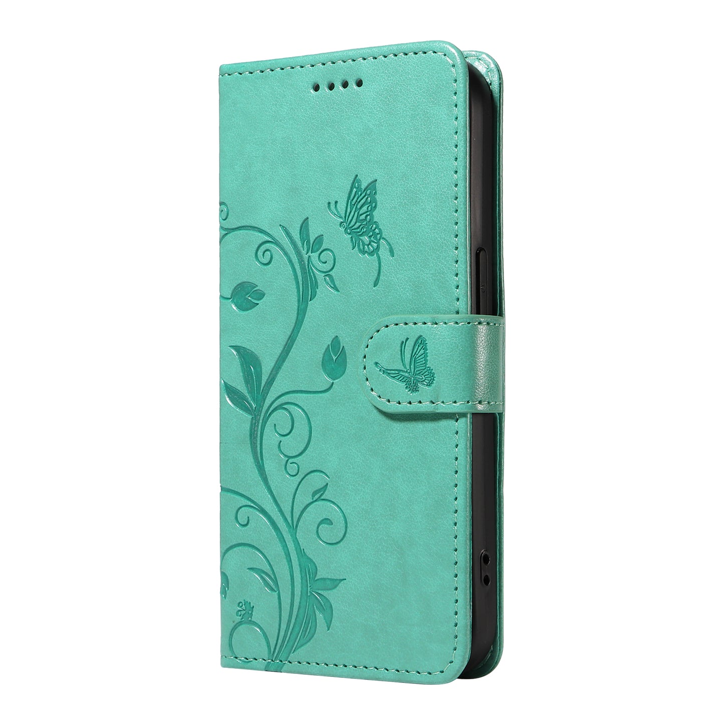 For Samsung Galaxy A06 Case Flower Pattern PU Leather Wallet Phone Cover - Green