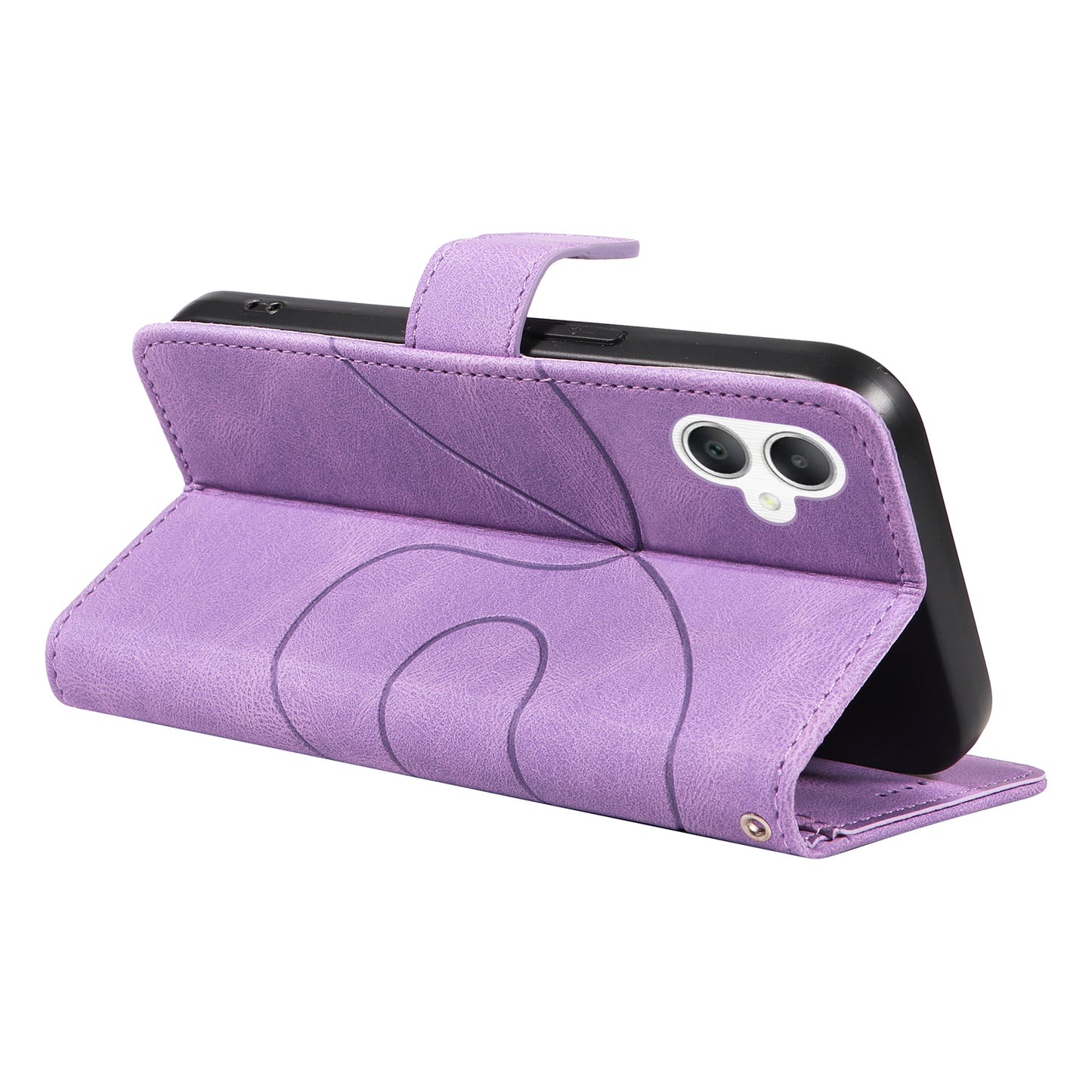For Samsung Galaxy A06 Case Stand Wallet Leather Phone Cover Curved Line Wrist Strap - Light Purple