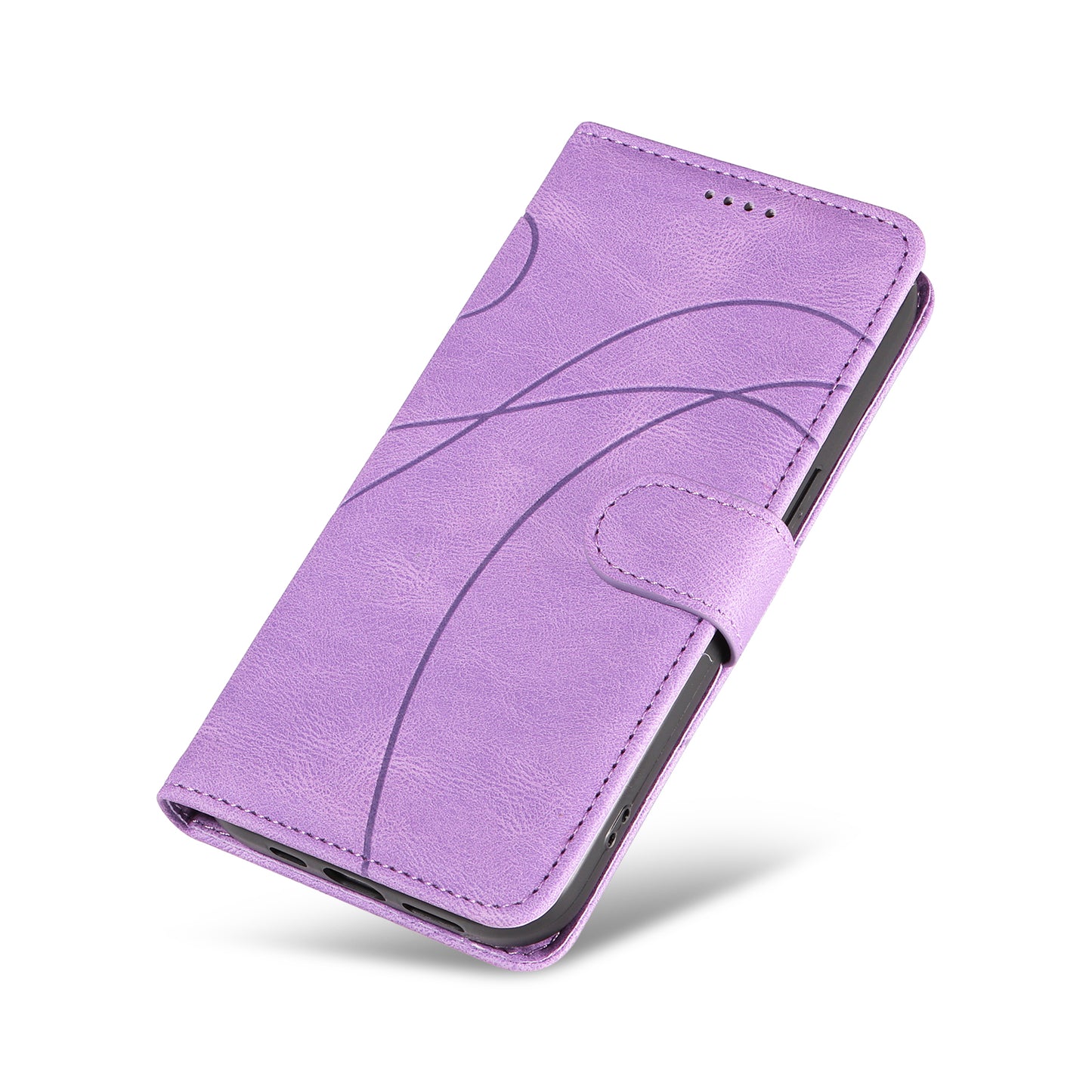 For Samsung Galaxy A06 Case Stand Wallet Leather Phone Cover Curved Line Wrist Strap - Light Purple