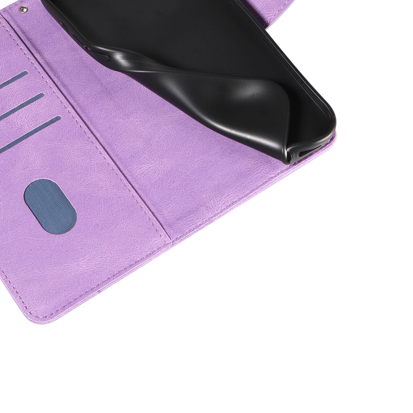 For Samsung Galaxy A06 Case Stand Wallet Leather Phone Cover Curved Line Wrist Strap - Light Purple