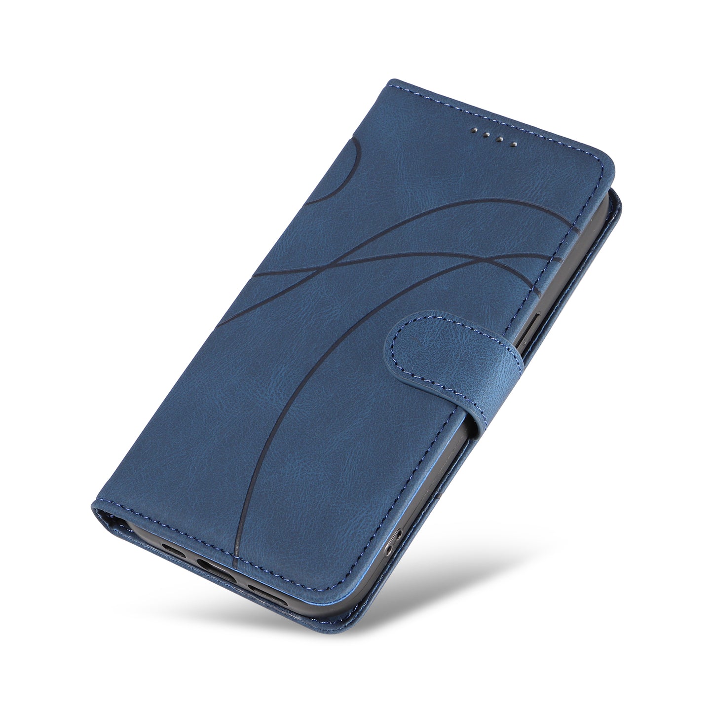 For Samsung Galaxy A06 Case Stand Wallet Leather Phone Cover Curved Line Wrist Strap - Blue