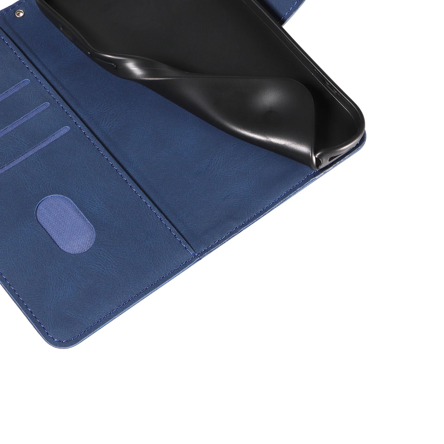 For Samsung Galaxy A06 Case Stand Wallet Leather Phone Cover Curved Line Wrist Strap - Blue